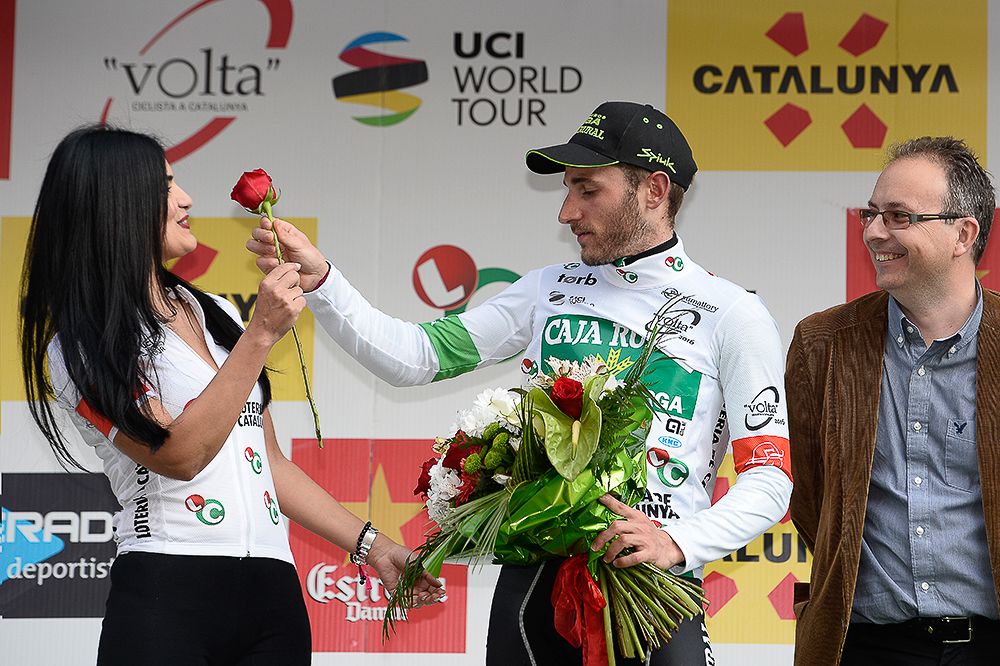 Carlos Barbero on the stage 1 podium at Volta a Catalunya