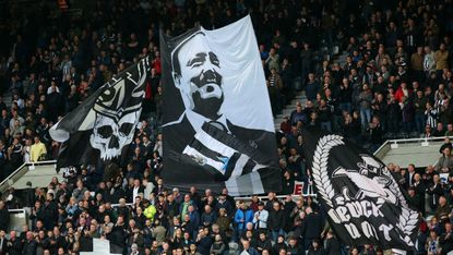 Newcastle United fans display a Rafa Benitez flag at St James’ Park