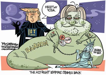 Political Cartoon U.S. Donald Trump Darth Vader Steve Bannon Jabba the Hut Star Wars