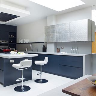 kitchen with white interiors and utensils
