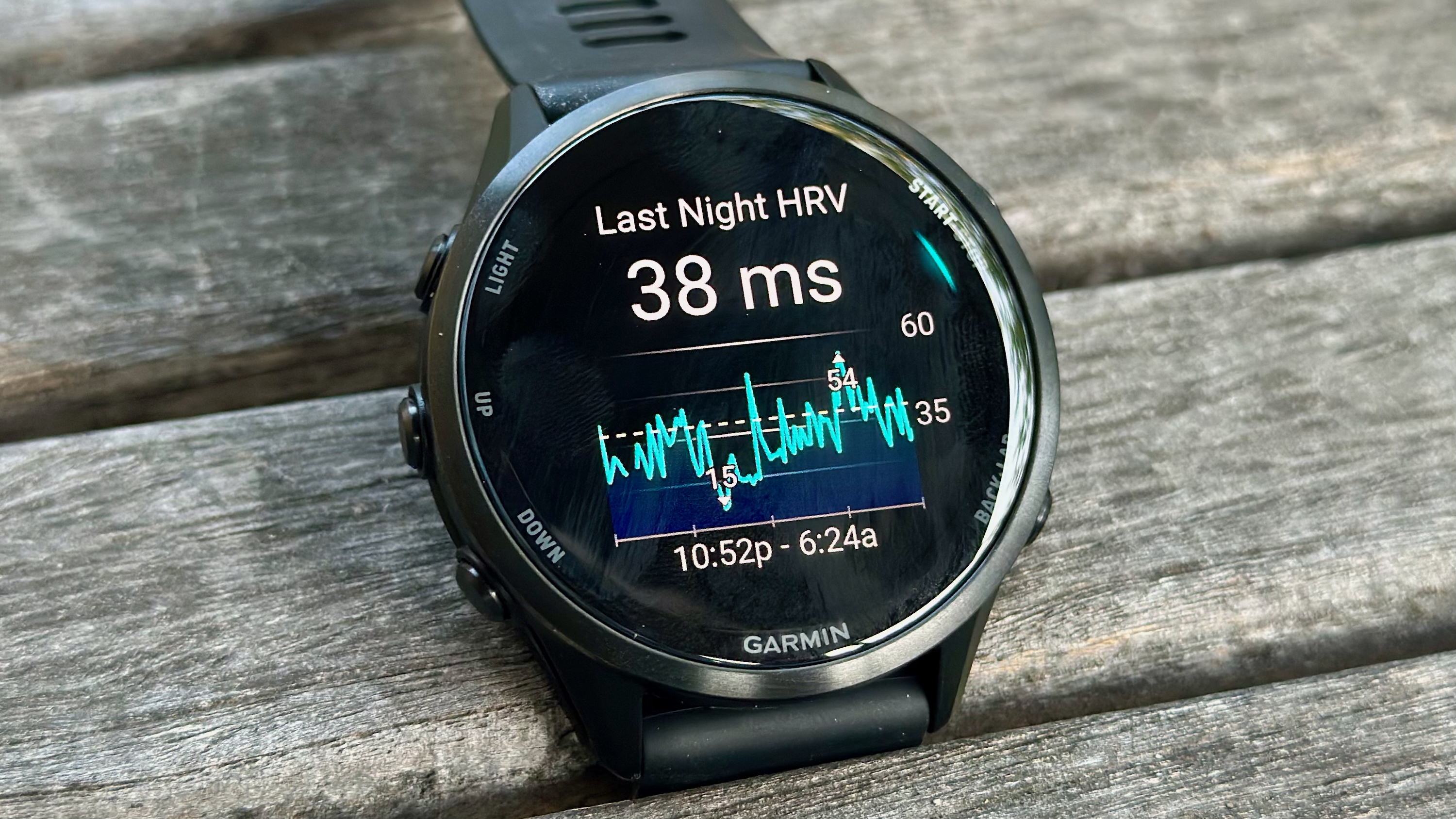 The Garmin Forerunner 970 showing the author's HRV data for the previous night.