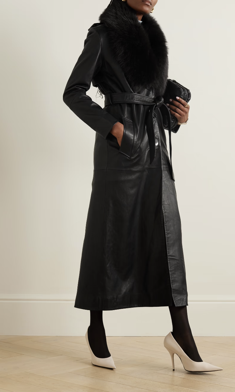 NOUR HAMMOUR, Dakota belted shearling-trimmed leather coat