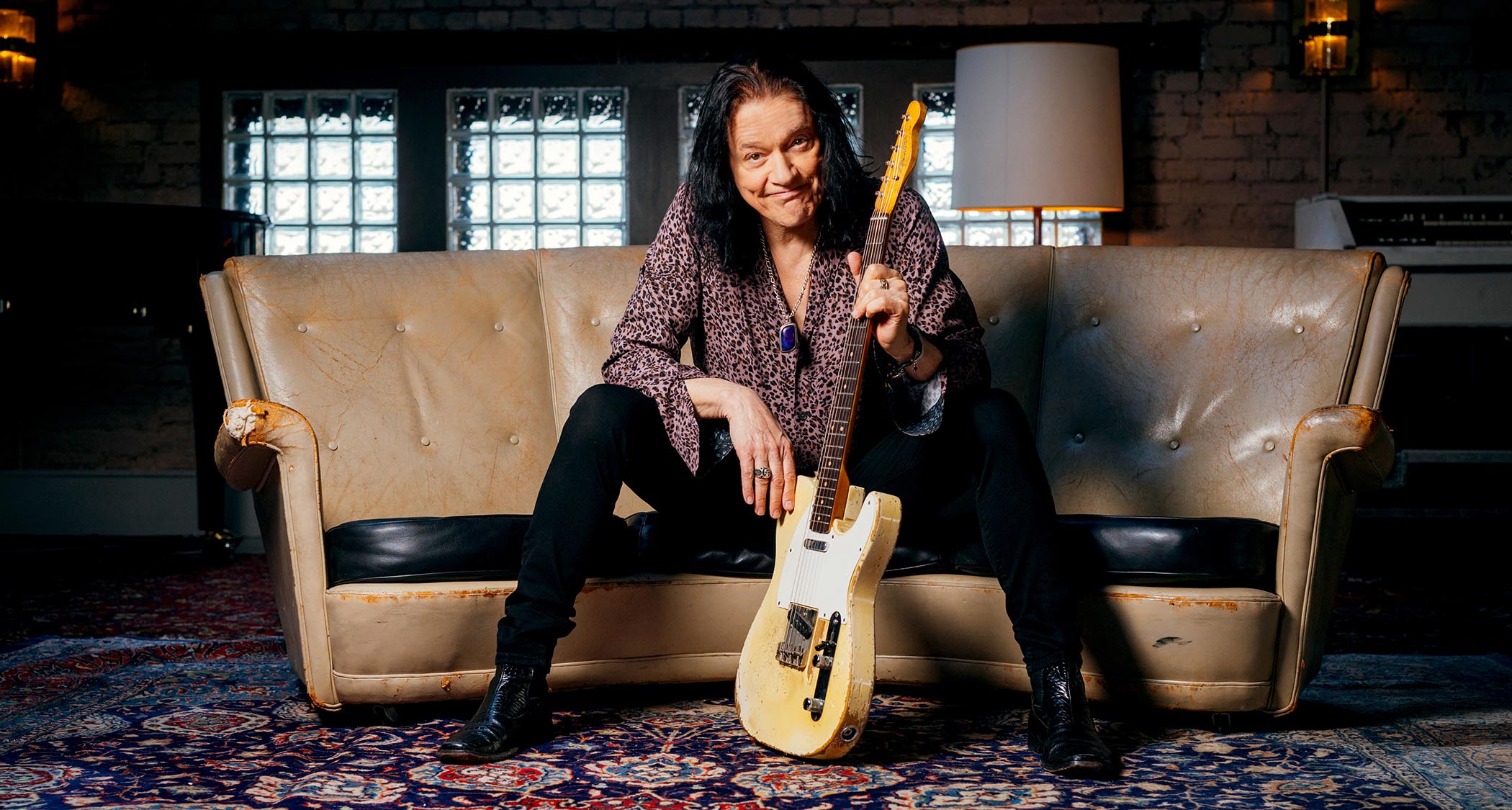 Robben Ford is photographed at Olympic Studios with his trusty whiteguard Fender Telecaster.