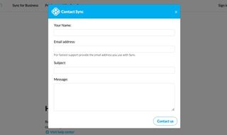 Sync's contact form for customer support