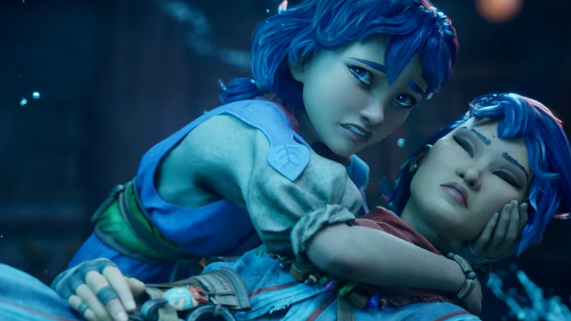 Kena: Scare of Kosmora protagonist cradling injured friend