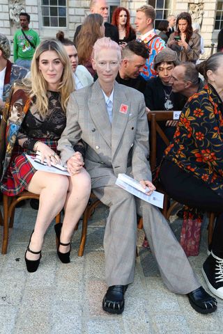 Honor Swinton Byrne and Tilda Swinton attend Charles Jeffrey LOVERBOY SS25 Fashion Show at Somerset House on June 7, 2024