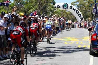 Riders make their way up the climb.