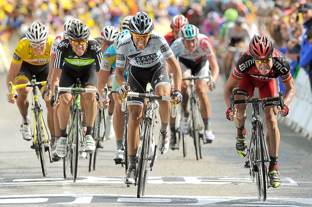 Cycling : 98th Tour de France 2011 / Stage 4
Arrival Sprint / Cadel EVANS (Aus)/ Alberto CONTADOR (Esp)/
Lorient - Mur-de-Bretagne (172,5Km)/
Ronde van Frankrijk / TDF / Etape Rit /(c)Tim De Waele