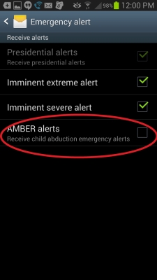 turn off amber alerts s10