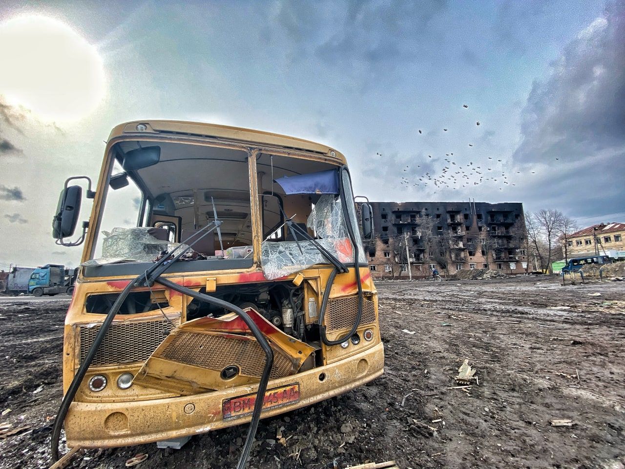 A vehicle destroyed in the Russia-Ukraine war