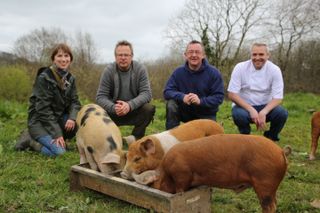 Hugh and the gang with piglets