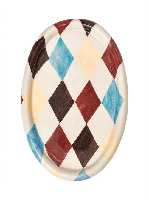 Damson Madder Harlequin-Pattern Oval Ceramic Serving Platter