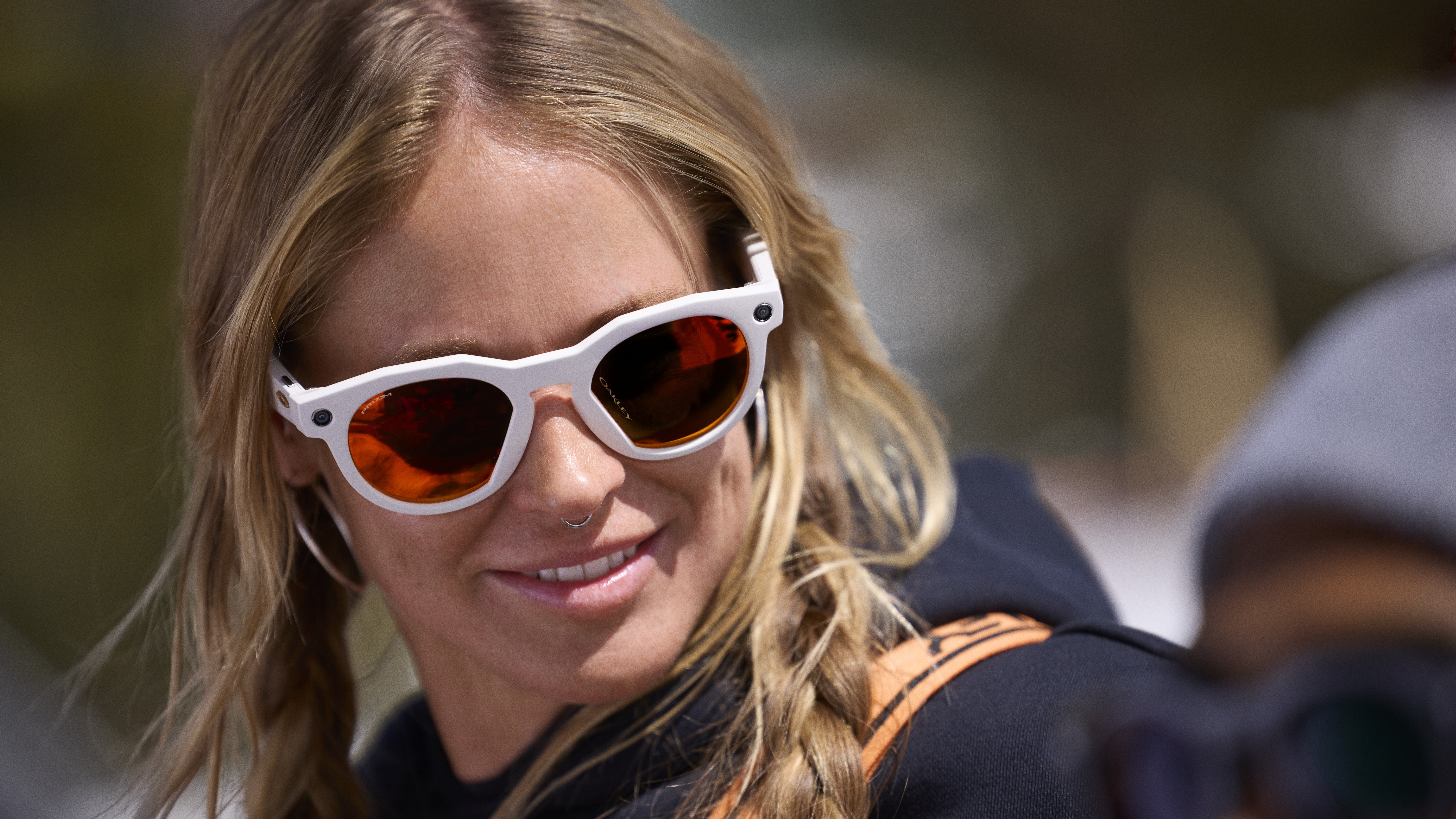 The Oakley Meta HSTN smart glasses being used by a skateboarder