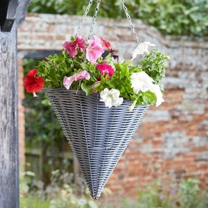 14" Faux Rattan Hanging Basket Cone