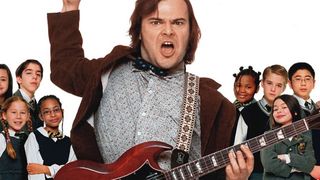 A promo shot for the movie School of Rock featuring Jack Black and his class.