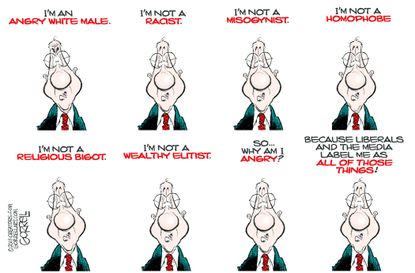 Political cartoon U.S. angry white male liberals media stereotype