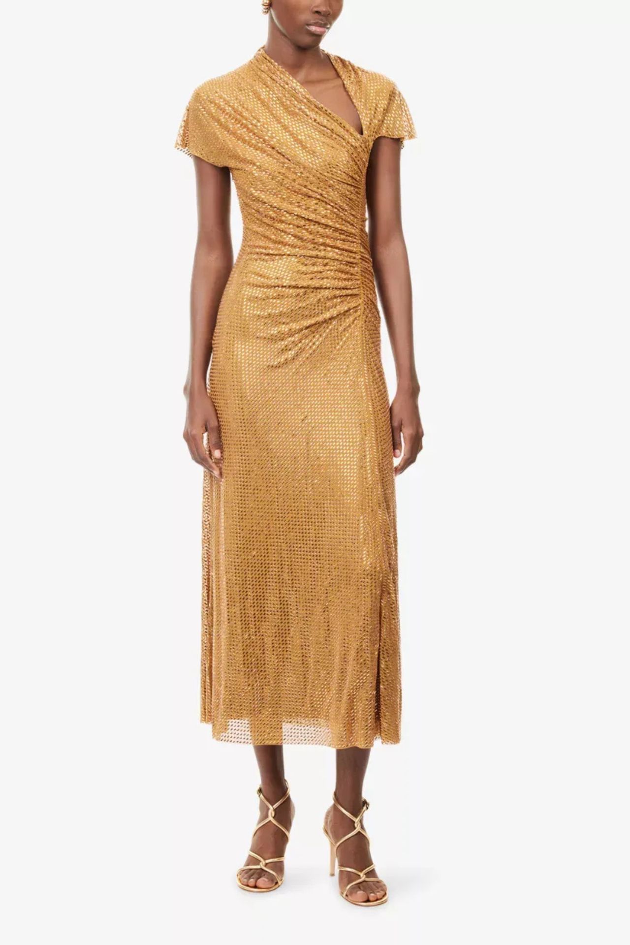Rhinestone Draped Stretch-Woven Midi Dress - 6