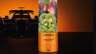Nutribullet x McLaren blender with silhouette of F1 car in the background