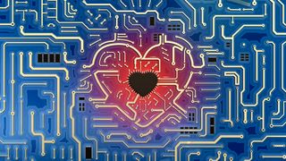 A heart in the middle of a circuit board