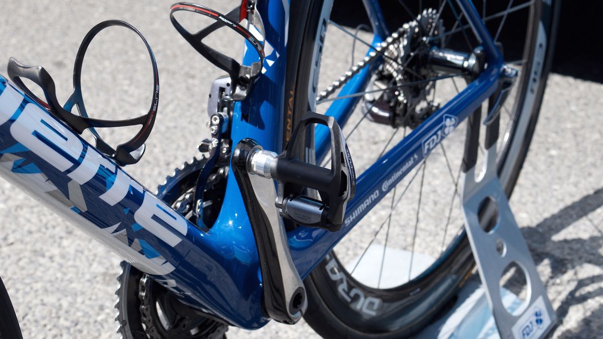 Shimano Dura-Ace pedals and Elite bottle cages on the FDJ bikes