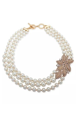 pearl three-stranded choker with brooch