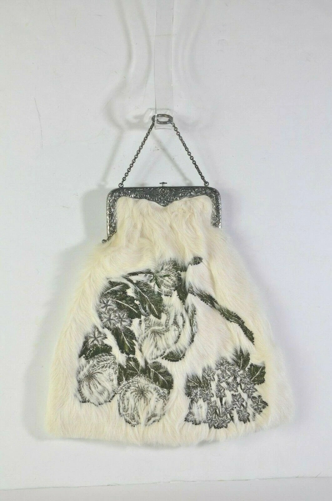 Valentino, Vintage Fur Embroidered Ring Bag Clutch Evening Bag