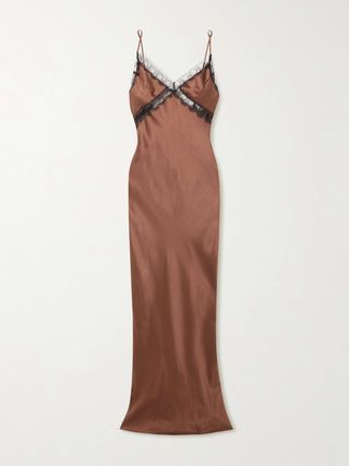 Lace-Trimmed Silk-Satin Maxi Dress