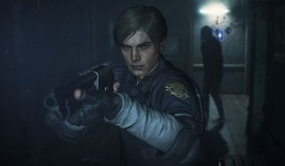 Leon Kennedy with gun in Resident Evil 2