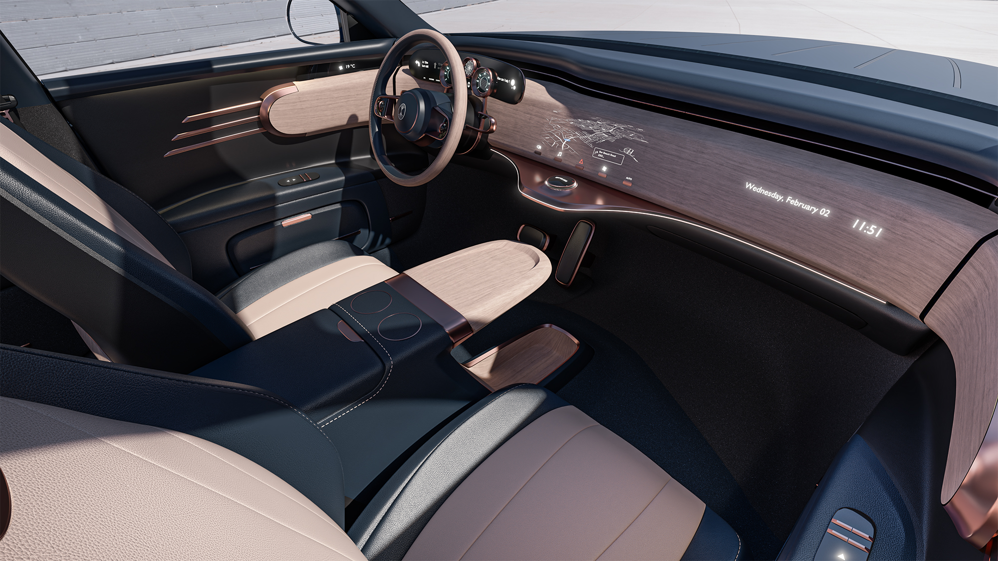 The interior of the Dacora luxury vehicle