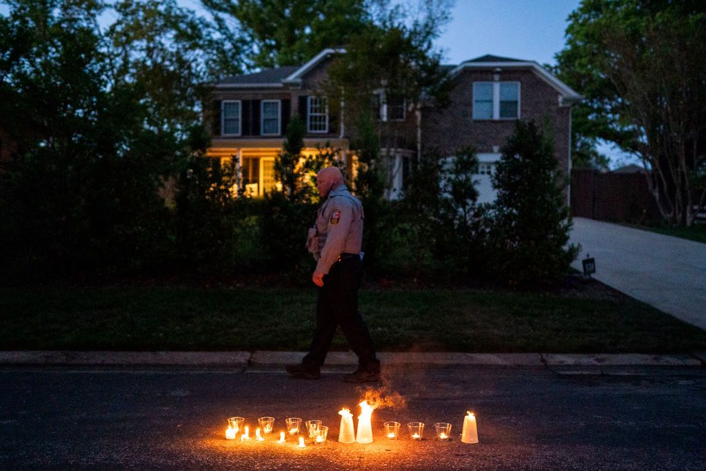 Police officer outside the home of Justice Samuel Alito