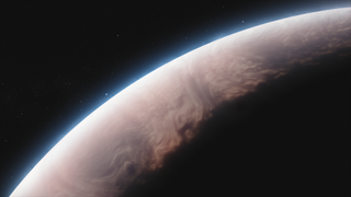 An illustration of a pale mauve planet against the darkness of space.