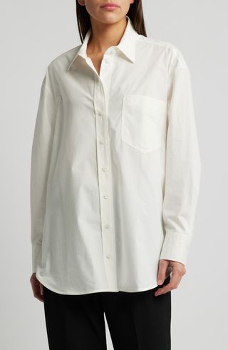 Oversize Longline Poplin Button-Up Shirt