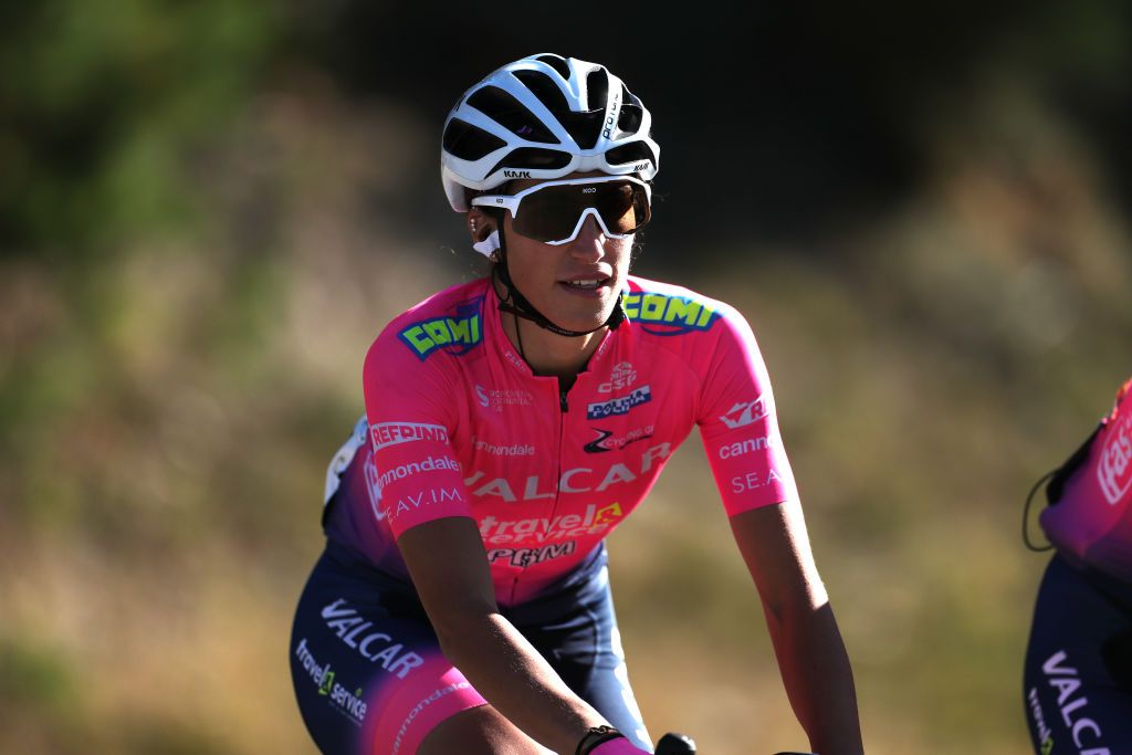 PEREIRO DE AGUIAR SPAIN SEPTEMBER 04 Elisa Balsamo of Italy and Team Valcar Travel Service prior to the 7th Ceratizit Challenge By La Vuelta 2021 Stage 3 a 1079km stage from Estacin de Montaa de Manzaneda to Pereiro de Aguiar ChallengeVuelta CERATIZITChallenge21 on September 04 2021 in Pereiro de Aguiar Spain Photo by Gonzalo Arroyo MorenoGetty Images