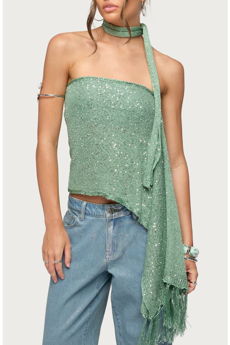 Two-Piece Sequin Scarf Top
