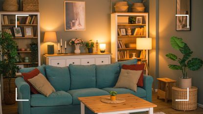 picture of living room wiht layered lighting used with lamps