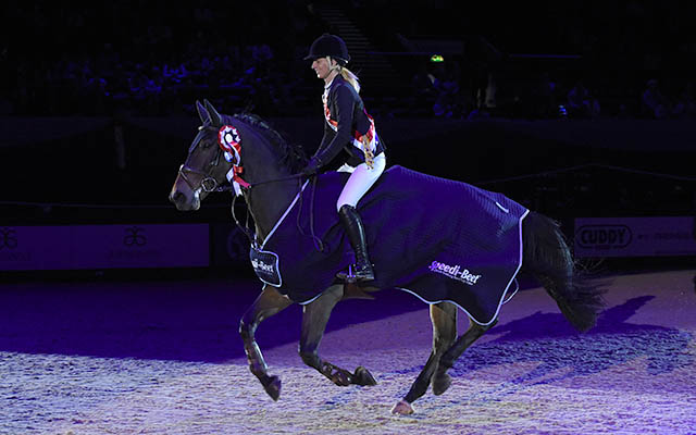 Louise Simpson riding HELLO VIVENDI owned by Caroline Breen, winner of the Speedi-Beet Grade C Championship during HOYS in the NEC in Warwickshire in the UK on 9th October 2016
