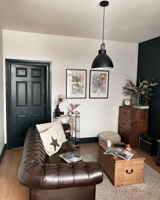 Small living room with leather sofa