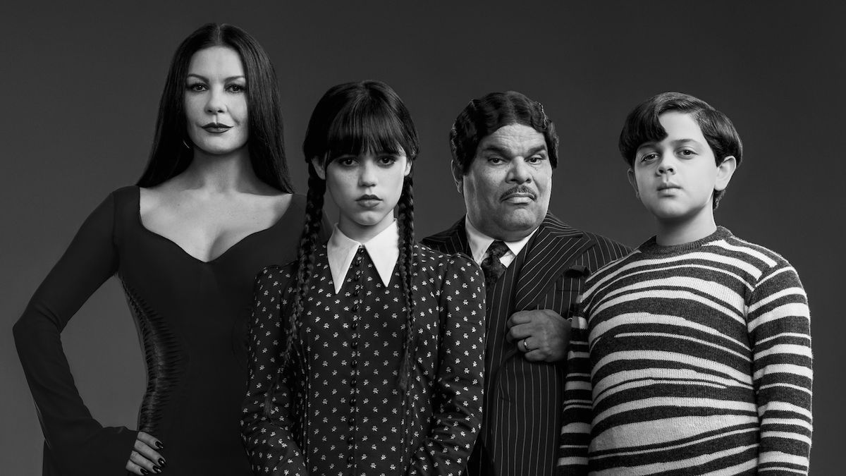 Morticia, Wednesday, Gomez and Pugsley Addams in Netflix&#039;s Wednesday