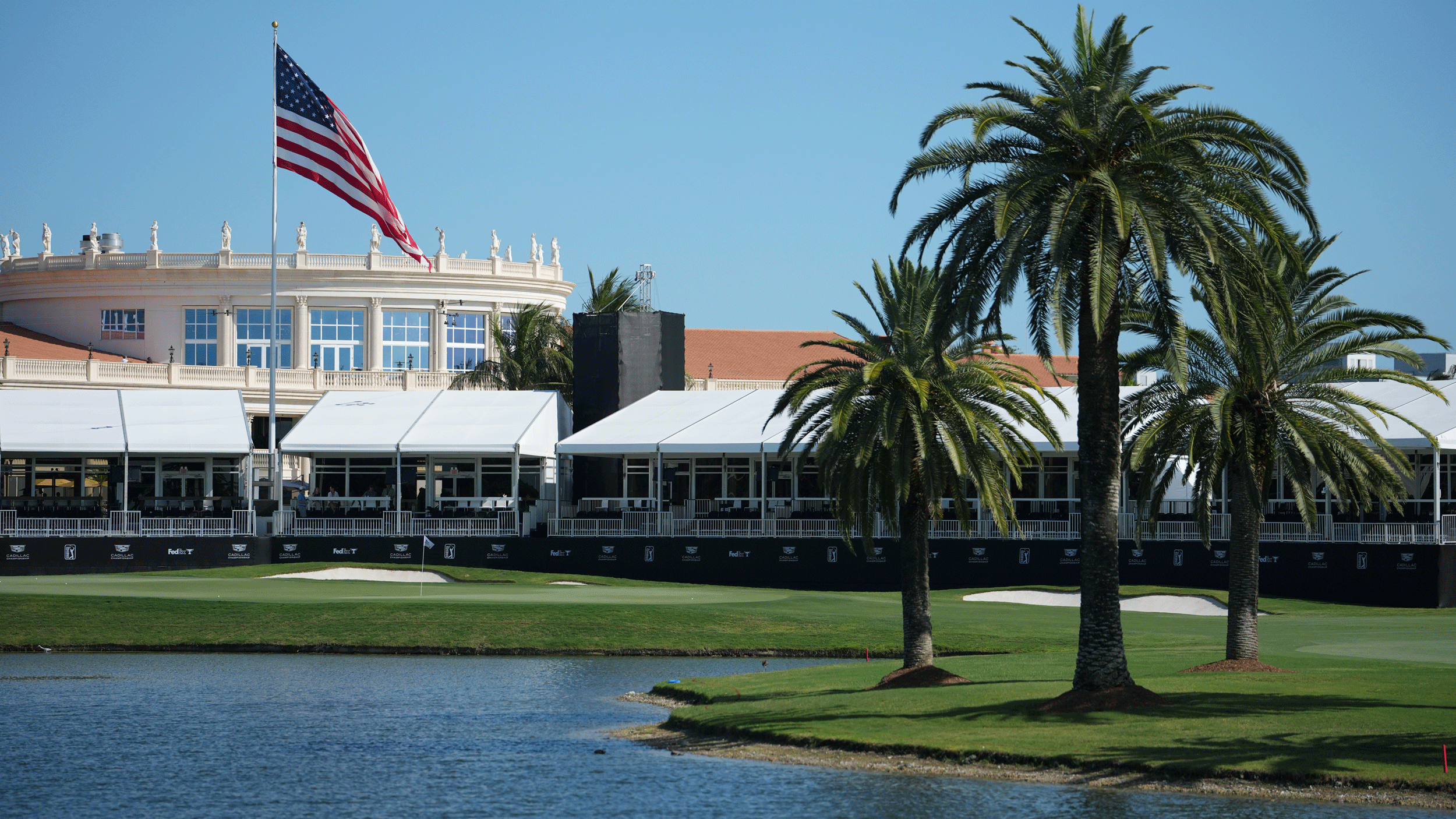 A general view of the 18th hole at Trump National Doral during the 2026 Cadillac Championship