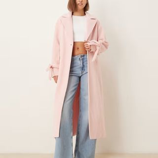 The Frolic exclusive bow sleeve maxi formal coat in pink