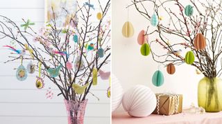 Easter twig tree with felt egg decorations to show a creative easter table decoration idea