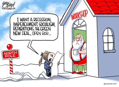 Political Cartoon Democrats Christmas List Green New Deal Impeachment