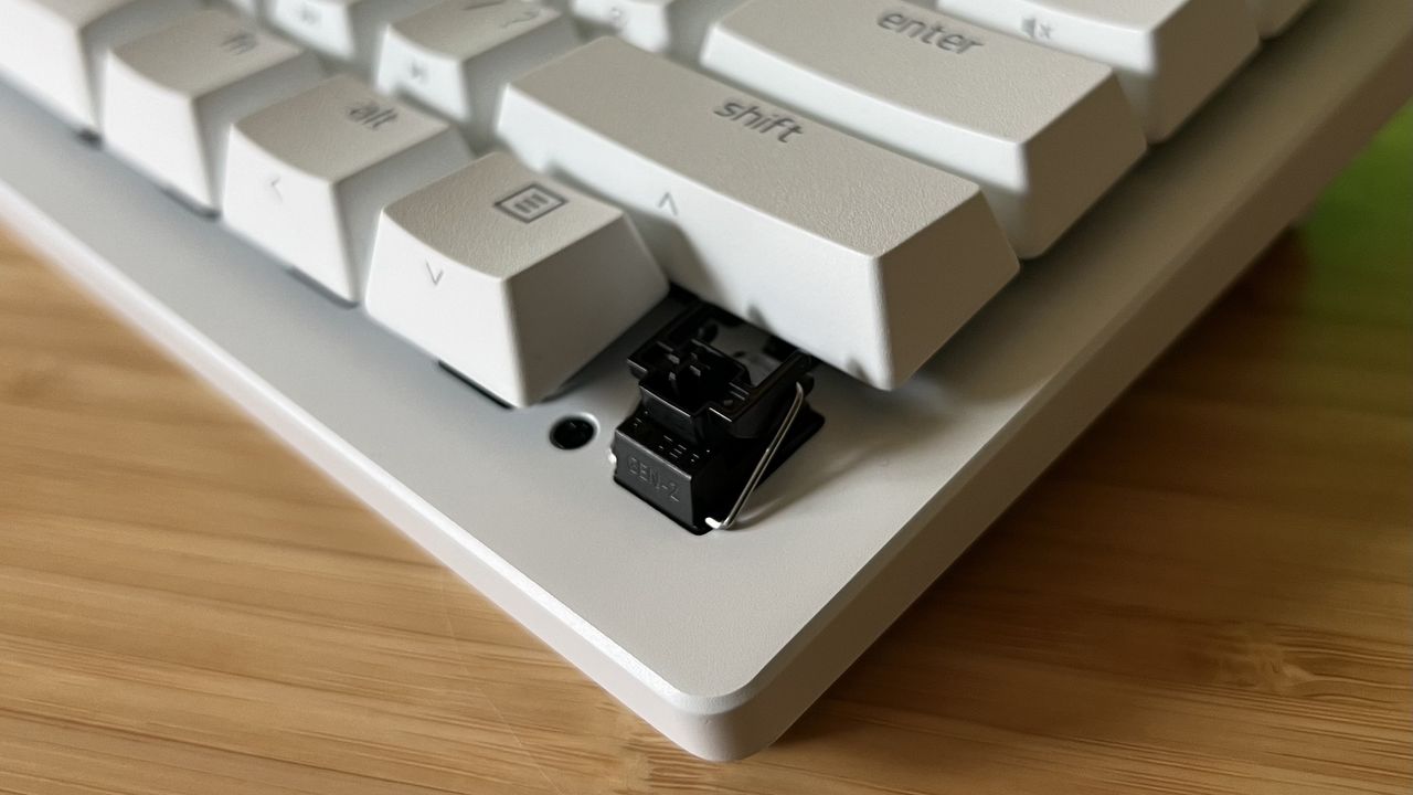 Close up on Analog Optical switch inside Razer Huntsman V3 Pro Mini gaming keyboard