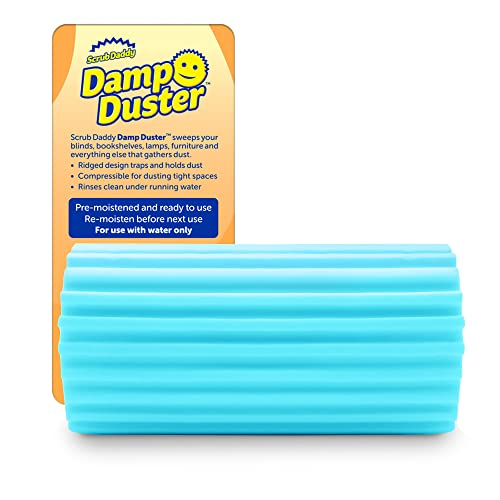 Scrub Daddy Damp Duster, Multipurpose Dusters for Cleaning - Wooden &amp;amp; Venetian Blind Cleaner Tool, Ridged Wet Dust Sponge for Skirting Board, Radiator, Blinds &amp;amp; Mirrors, Home Cleaning Products, Blue
