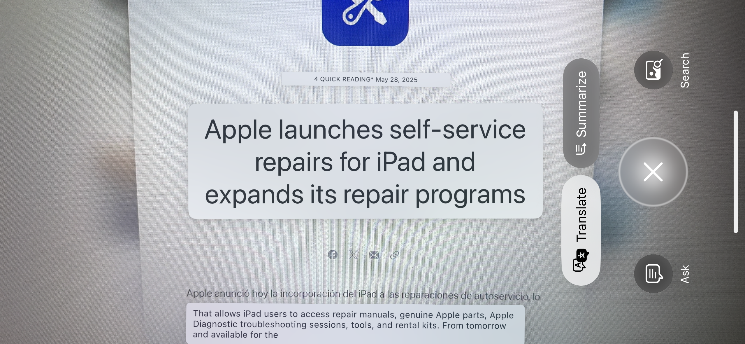 SPANISH TRANSLATION APPLE INTELLIGENCE
