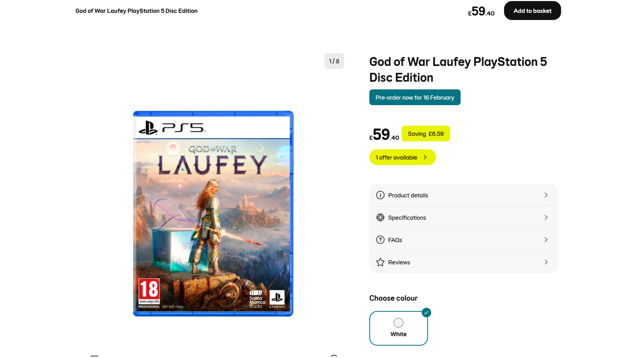A screenshot from the EE Store showing the pre-order listings for God of War Laufey