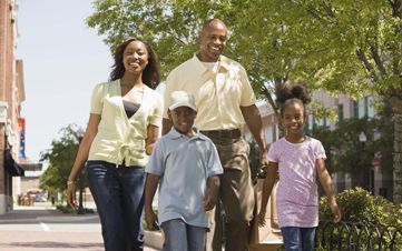 Family walking in city outdoors