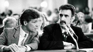 Frank Zappa seated at the Senate PMRC hearings in 1985