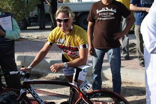 Rochelle Gilmore (Lotto-Honda) after taking the race lead in Qatar.