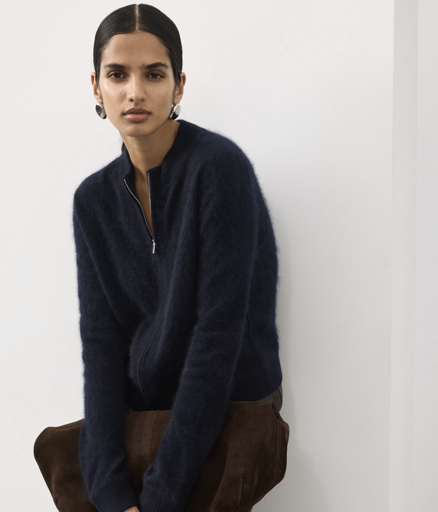 M&amp;amp;S, Wool Rich Brushed Zip Up Cardigan With Cashmere